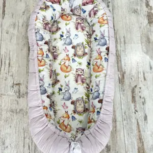 Бебешко гнездо Таралеж, лисица, заек - Розово, ръчна изработка от Сладък сън