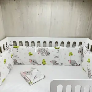 Класически обиколник Слончета - Бяло за бебешка кошара &ndash; ръчна изработка